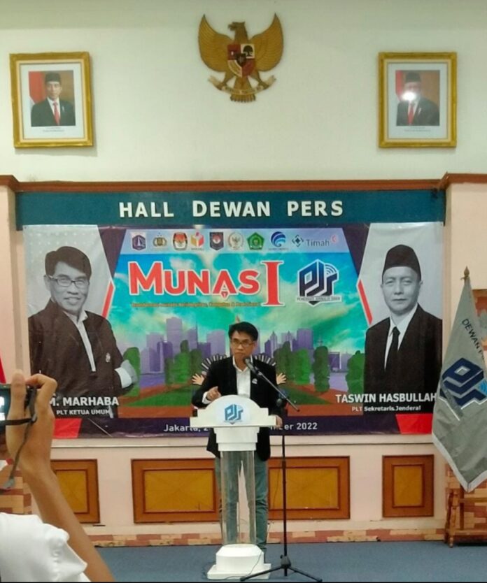 Pelaksana Tugas Ketua PJS, Mahmud Marhaba saat pembukaan Munas I PJS di Jakarta. (Dok istimewa)