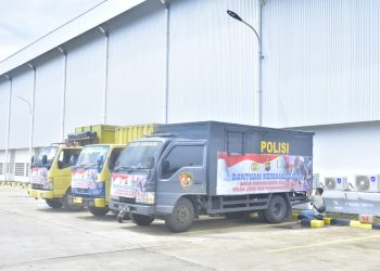 Truk pengangkut bantuan dari Polda Jambi untuk korban gempa bumi Cianjur. (Dok Humas Polda Jambi)