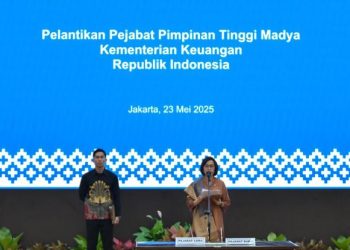 Menteri Keuangan Sri Mulyani Indrawati memimpin pelantikan 22 Pejabat Pimpinan Tinggi Madya (Eselon I) di lingkungan Kementerian Keuangan, Jakarta, Jumat (23/5/2025). (Dok, kemenkeu.go.id)
