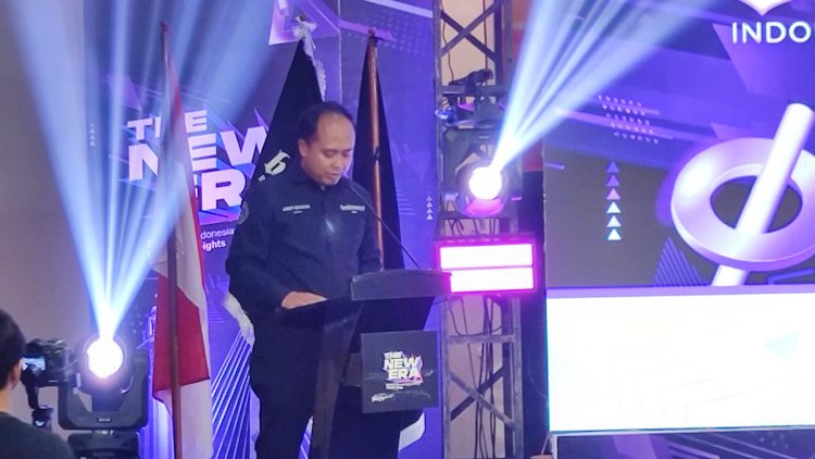 Andry Setiawan saatmenyampikan sambutan pada Musda dan pelantikan DPD Backstagers Indonesia Provinsi Jambi di Rumah Kito Resort Hotel, Jumat (9/5/2025). (Dok. Ega - JT)