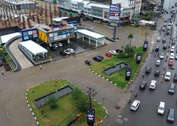 Tampilan kawasan Blok W di Jambi Business Center (JBC) dari udara, yang kini menjadi salah satu destinasi favorit warga untuk nongkrong dan bekerja santai di pusat Kota Jambi, Rabu (25/6/2025). (Dok. Humas JBC)