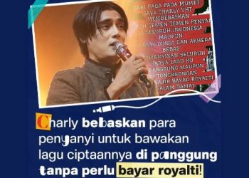 unggahan di instagem charly_setiaku menyatakan lagu-lagu ciptaannya bebas dinyanyikan siapa pun tanpa kewajiban membayar royalti. (Dok. Instagram/@charly_setiaku)
