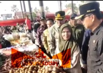 Wabup Kerinci, H. Murison, saat melakukan pemantauan harga dan ketersediaan bahan pangan pokok di Pasar Hiang, Kecamatan Sitinjau Laut, Kabupaten Kerinci, pada Kamis (5/6/2025). (Dok.Yola)