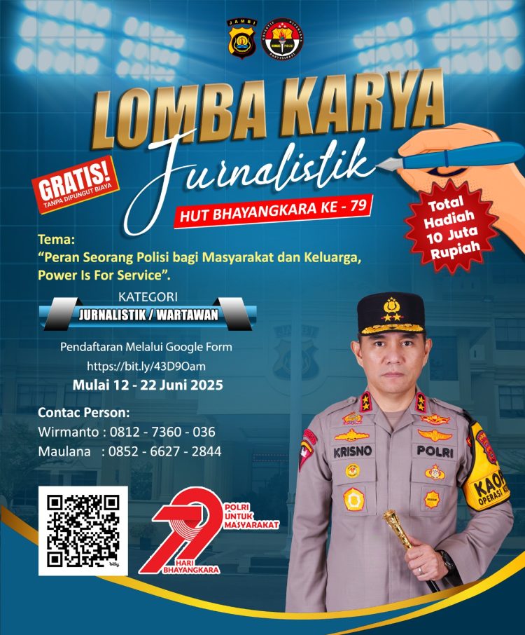 Banner Lomba Karya Jurnalistik Polda Jambi dama rangka menyambut ambut Hari Bhayangkara ke-79 (Dok. Humas Polda Jambi)