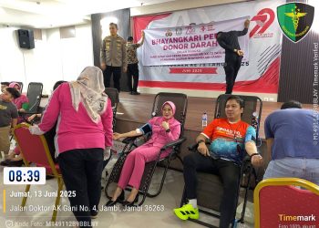 Kegiatan donor darah yang digelar Polda Jambi di RS Bhayangkara, Jumat (13/6/2025) (Dok. Nahar)