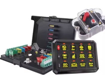 Panel saklar 12 Gang RGB dilengkapi sistem relay dan kotak sekring terintegrasi, memudahkan pengaturan sistem kelistrikan pada kendaraan RV dan truk offroad. (Dok. Shope)
