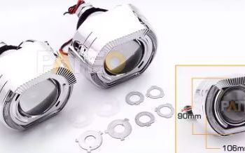 Modul Bi-LED Lens Projector 2,5 inci dengan fitur Angel Eye dan lampu sein, kompatibel untuk berbagai soket seperti H4, H7, 9005, dan 9006. (Dok.Shoppe)