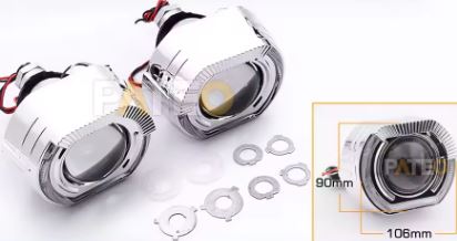 Modul Bi-LED Lens Projector 2,5 inci dengan fitur Angel Eye dan lampu sein, kompatibel untuk berbagai soket seperti H4, H7, 9005, dan 9006. (Dok.Shoppe)