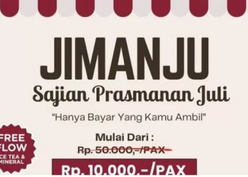 Banner Promo "Jimanju" di Grand Makmur Hotel Jambi tawarkan sajian prasmanan mulai Rp 10.000 per porsi dengan konsep "Bayar Sesuai yang Diambil". Berlaku setiap Senin Jumat selama Juli 2025. (Dok. Grand Makmur Hotel Jambi)