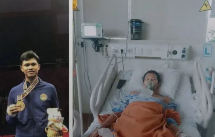 Kiri: Oki Yusmika saat meraih medali dalam ajang olahraga nasional.
Kanan: Oki saat ini menjalani perawatan intensif akibat kanker tulang yang telah menyebabkan amputasi kaki. (Dok. Keluarga OKI)