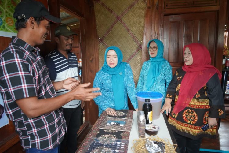 Ketua TP-PKK Provinsi Jambi, Hj. Hesti Haris, SE, berdialog dengan pengelola Rumah Kreatif Nekno di Talang Belido, Selasa (2/9/2025). (Dok. Daus)