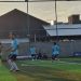 Pemain Dinas Kesehatan (Dinkes) Muaro Jambi dan RSUD Raden Mattaher berebut bola dalam pertandingan turnamen Mini Soccer Hari Kesehatan Nasional (HKN) 2025 di Kota Jambi, Sabtu (26/10/2025). (Dok. Daus)