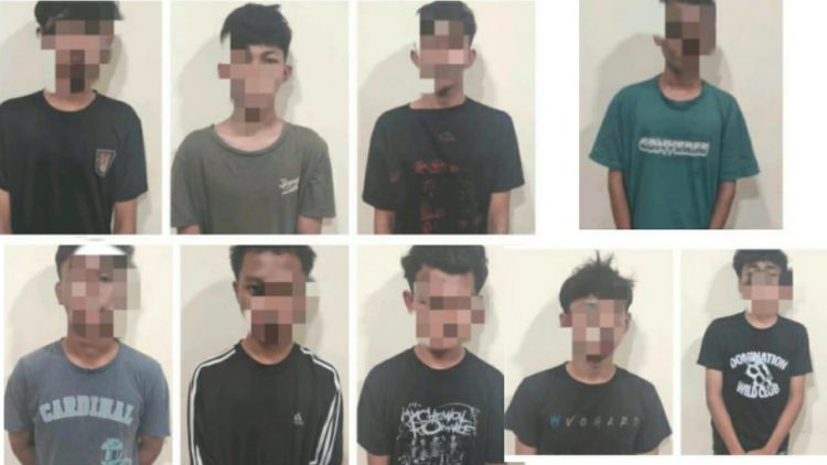 Sembilan remaja yang terlibat aksi tawuran bermotor di kawasan Jalan Lingkar Timur II, Kota Jambi, berhasil diamankan polisi pada Sabtu (11/10/2025). (Dok. Humas Polsek Jambi Timur)