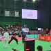 Aksi pesilat Jambi Zafi Arza (kanan) saat menghadapi atlet Sumatera Selatan M. Rizqi Anugrah dalam babak penyisihan kelas H putra cabang pencak silat PON Bela Diri 2025 di GOR Djarum, Kaliputu, Kudus, Jawa Tengah, Jumat (17/10/2025). (Dok. Humas KONI)