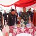 Gubernur Jambi Al Haris bersama Danrem 042/Gapu Brigjen TNI Heri Purwanto dan pejabat daerah mengikuti secara virtual peletakan batu pertama pembangunan 80 ribu gerai Koperasi Desa Merah Putih di Kota Jambi, Jumat (17/10/2025). (Dok. Stepanus)