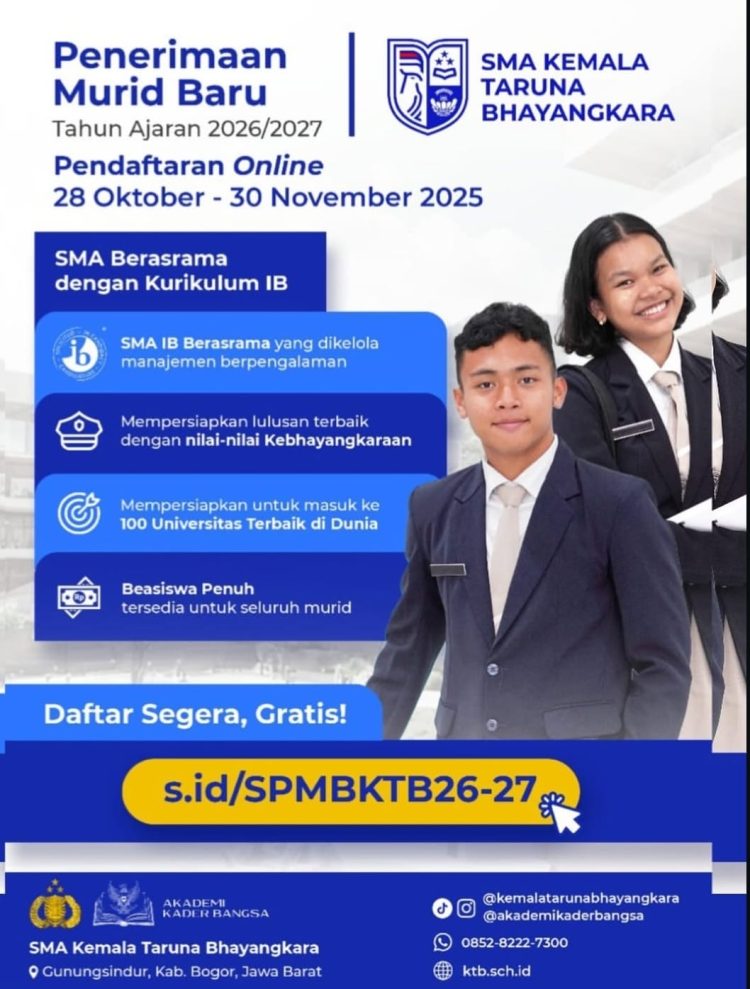 Banner Penerimaan Murid Baru (PMB) SMA Kemala Taruna Bhayangkara TA 2026/2027. (Dok.SMA Kemala Taruna Bhayangkara)