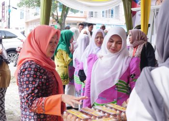 Ketua Dekranasda Provinsi Jambi, Hj. Hesti Haris, meninjau pelaksanaan Gerakan Pangan Murah di Sekretariat Dekranasda Jambi (dok.stepanus)