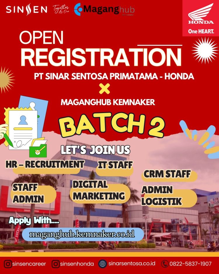 Banner pendaftaran Program Pemagangan Nasional Batch 2 bekerja sama dengan Maganghub Kemnaker. (Dok. Sinsen)