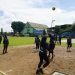 Peserta pertandingan bola voli putri berlaga pada rangkaian kegiatan HUT ke-66 Korem 042/Gapu di Makorem 042/Gapu, Jambi. (Dok, Nahar)