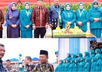 Bupati Kerinci Monadi bersama Ketua TP PKK Ny. Novra Wenti Monadi dan jajaran menghadiri Puncak HKG PKK ke-53 dan HUT Dekranasda ke-45 di Bukit Tengah Siulak, Rabu (20/11/2025). (Dok. Deko)