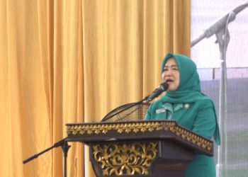 Ketua TP PKK Provinsi Jambi Hj. Hesti Haris menghadiri peringatan HKG PKK ke-53 di Ev Garden, Kota Jambi, Selasa (25/11/2025). (Dok. Erit - Kominfo)