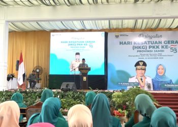 Suasana puncak peringatan HKG PKK ke-53 Provinsi Jambi di Ev Garden Kota Jambi, Selasa (25/11/2025). (Dok. Daus)