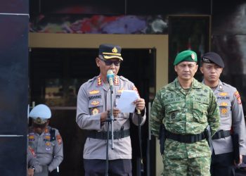 Polresta Bengkulu menggelar Apel Gelar Personel dan Perlengkapan Tanggap Darurat Siaga Bencana Hidrometeorologi Tahun 2025, pada Selasa (04/11). (Dok.yola)