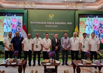 Foto bersama Musyawarah Kerja Nasional (Mukernas) PBSI 2025 di Malang, Jawa Timur, 13–14 Desember 2025. (Dok.yola)