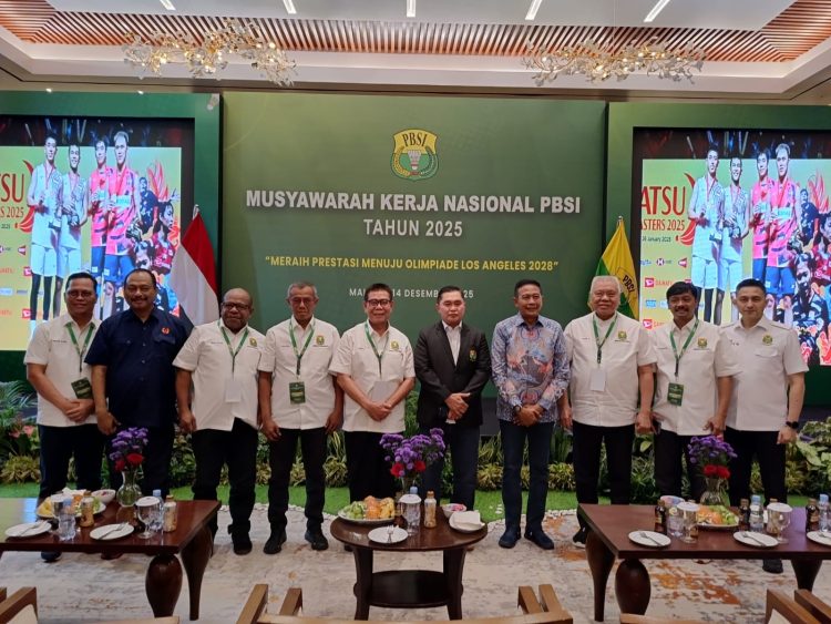 Foto bersama Musyawarah Kerja Nasional (Mukernas) PBSI 2025 di Malang, Jawa Timur, 13–14 Desember 2025. (Dok.yola)