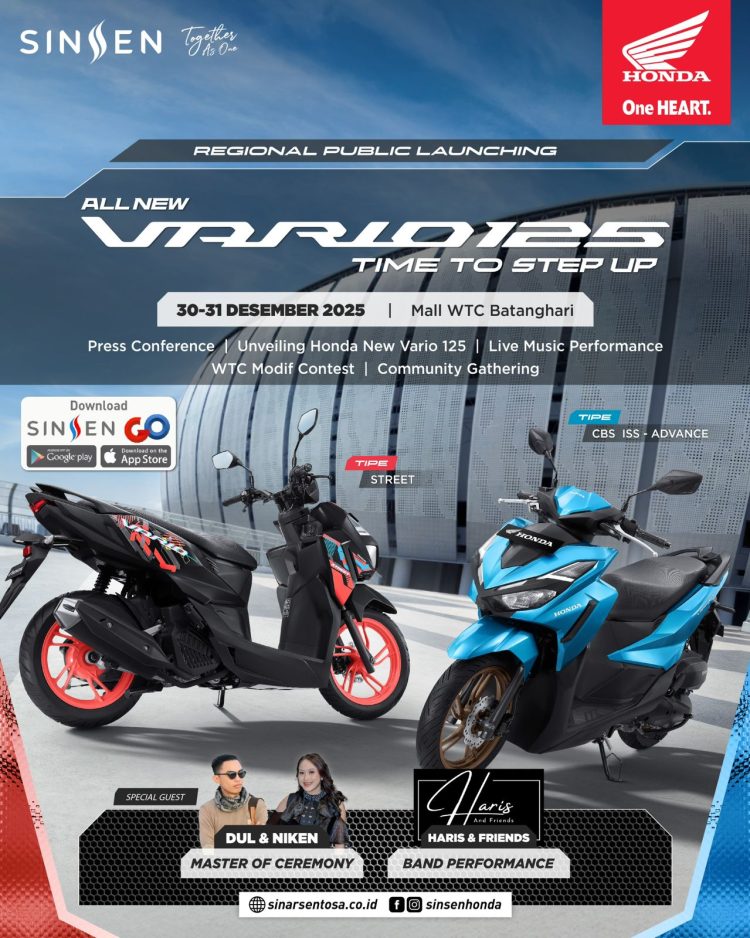 All New Honda Vario 125 diperkenalkan kepada publik dalam Regional Public Launching yang digelar PT Sinar Sentosa Primatama (Sinsen) di Mall WTC Batanghari, Jambi, pada 30–31 Desember 2025. (Dok, Sinsen)