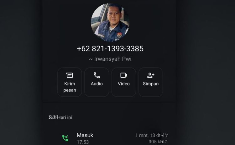 Tangkapan layar akun WhatsApp yang mencatut nama dan foto Ketua PWI Kota Jambi, Irwansyah