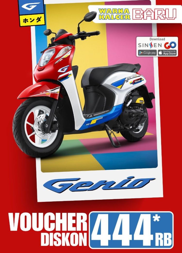 Banner Honda Genio tampil dengan pilihan warna kalcer terbaru yang dipasarkan PT Sinar Sentosa Primatama (Sinsen) disertai program voucher diskon Rp444 ribu selama periode pembelian Januari 2026. (Dok. Sinsen)