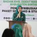 Ketua TP PKK Kabupaten Bintan Hafizha Rahmadhani memberikan sambutan pada kegiatan pendistribusian paket sembako dhuafa dan paket stunting oleh BAZNAS Bintan di Kelurahan Tanjung Uban Timur, Kecamatan Bintan Utara, Rabu (28/1/2026). (Dok. Ikram)