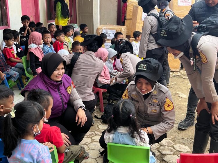 Trauma healing dilaksanakan di TK Kemala Bhayangkari 12 Aceh Tamiang, Sabtu (24/1/2026). (Dok/yola)
