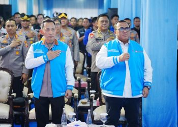Kapolri Jenderal Listyo Sigit Prabowo menghadiri acara tasyakuran HUT KSPSI ke-53 di Pembangunan Pusdiklat, Sabtu (21/2/2026). (Dok/yola)