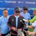 Sekretaris Daerah Provinsi Jambi Dr. H. Sudirman (tengah) memberikan keterangan kepada media usai kegiatan Kick Off Piala Dunia 2026 yang digelar TVRI secara serentak nasional di Jambi, Minggu (1/2/2026). (Dok. Stepanus)