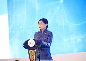 Pjs Ketua Dewan Komisioner OJK Friderica Widyasari Dewi menyampaikan kebijakan prioritas OJK tahun 2026 dalam Pertemuan Tahunan Industri Jasa Keuangan (PTIJK) 2026 di Jakarta, Kamis (5/2/2026). (Dok. Humas OJK)