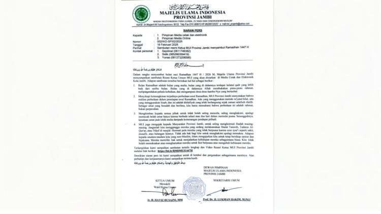 Siaran pers resmi Majelis Ulama Indonesia (MUI) Provinsi Jambi (Dok. MUI)