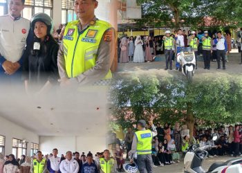 Personel Ditlantas Polda Jambi memberikan edukasi dan praktik keselamatan berkendara (safety riding) kepada siswa SMK PGRI 2 Kota Jambi (Dok. Nahar)
