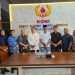 Ketua Umum KONI Provinsi Jambi AKBP Mat Sanusi (tengah) bersama jajaran Pengprov Forki Jambi usai audiensi di Kantor KONI Jambi, Jumat (28/2). (Dok, Daus)
