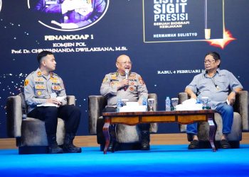 Kegiatan doorstop Bedah Buku Alter Ego Listyo Sigit Presisi: Sebuah Biografi Kebijakan digelar di Auditorium Mutiara STIK Lemdiklat Polri, Jakarta, Rabu (4/2/2026). (Dok/yola)