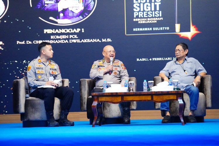 Kegiatan doorstop Bedah Buku Alter Ego Listyo Sigit Presisi: Sebuah Biografi Kebijakan digelar di Auditorium Mutiara STIK Lemdiklat Polri, Jakarta, Rabu (4/2/2026). (Dok/yola)
