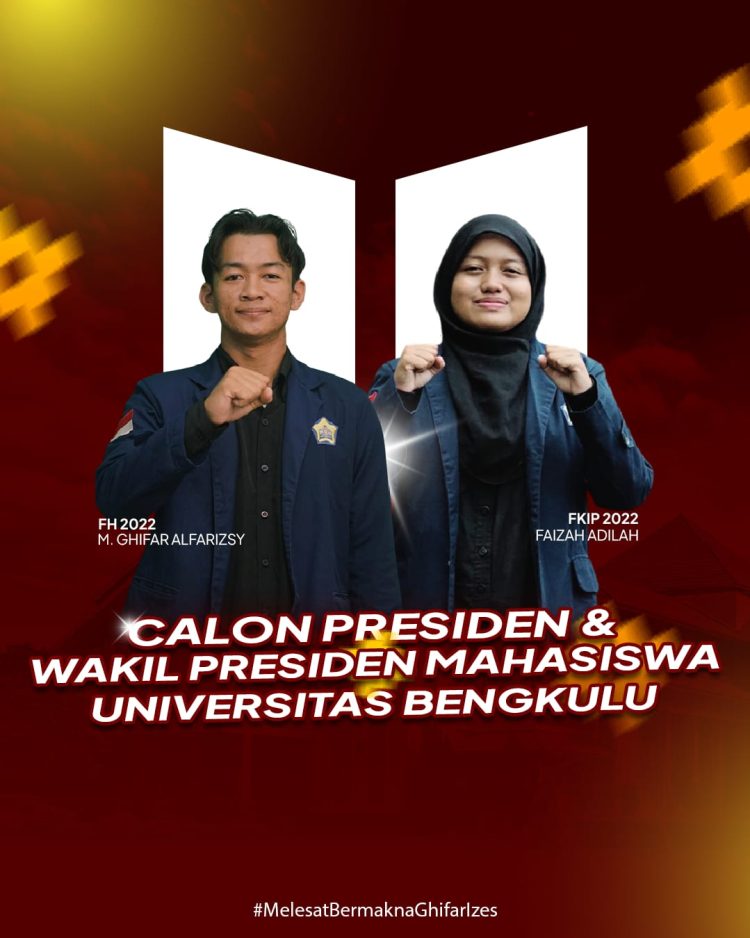 Pasangan M. Ghifar Alfariszy dan Faizah Adila calon Presiden dan Wakil Presiden BEM KBM Universitas Bengkulu periode 2026. (Dok/yola)