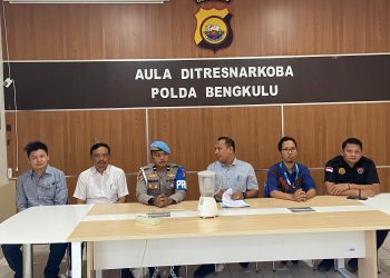 Press Release Pemusnahan Sabu berlangsung di Gedung Ditresnarkoba Polda Bengkulu, Kamis (26/02/2026). (Dok/yola)