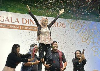 Suasana meriah saat karyawan Sinsen Group mengikuti rangkaian kegiatan Buka Puasa Akbar 2026 di EV Garden, Jambi. (Dok, Stepanus)