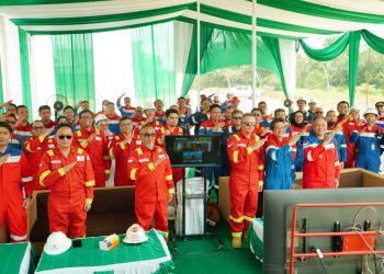 Poto bersama usai Peresmian field trial injeksi chemical di Lapangan Meruap, Kabupaten Sarolangun, Jambi, Minggu (1/3/2026) (Dok. FJM)