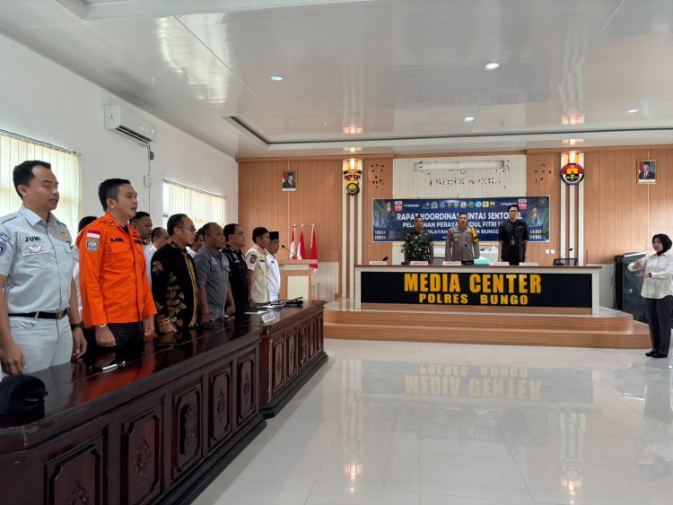 Suasana Rapat Koordinasi Lintas Sektoral persiapan Operasi Pengamanan Idul Fitri 1447 H di Aula Polres Bungo, Rabu (4/3/2026) (Dok. Humas JR Jambi)