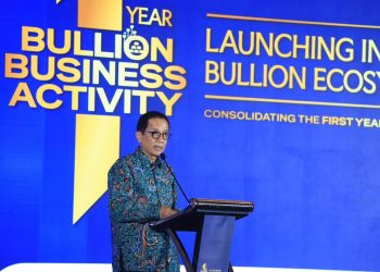 Kepala Eksekutif Pengawas Perbankan OJK Dian Ediana Rae Hartarto menyampaikan sambutan saat peluncuran Roadmap Pengembangan dan Penguatan Kegiatan Usaha dan Ekosistem Bulion 2026–2031 di Jakarta, Jumat. (Dok, Humas OJK Jambi)