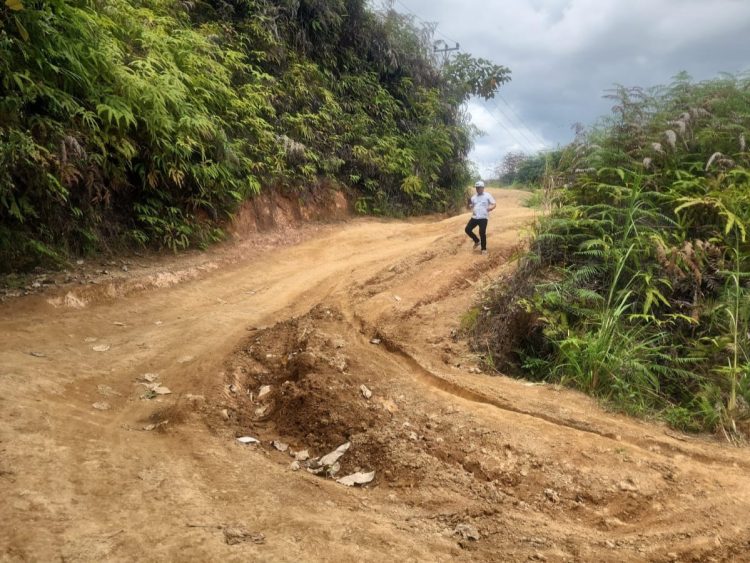 Kondisi jalan rusak di Desa Ranah Pemetik, Kabupaten Kerinci, yang direncanakan akan diperbaiki oleh Dinas PUTR Provinsi Jambi (Dok. Stepanus)