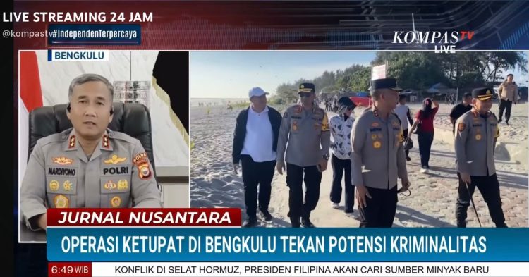 Kapolda Bengkulu Mardiyono tampil di Kompas TV, Senin (30/3/2026). (Foto:Yl)